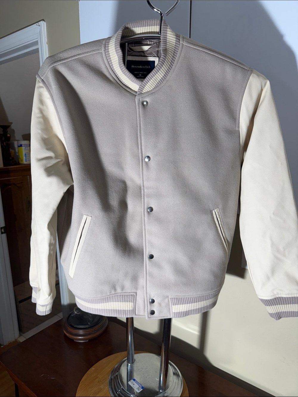 Abercrombie & Fitch Two-Tone Varsity Jacket - Gray & Cream